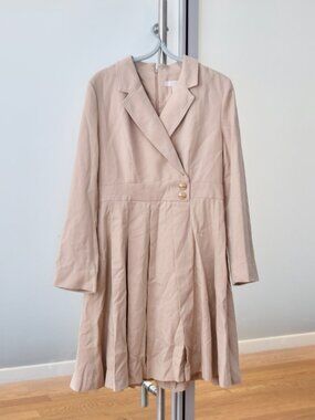 Beige V Neck Office Dress - Long Sleeve/Lined - Prich